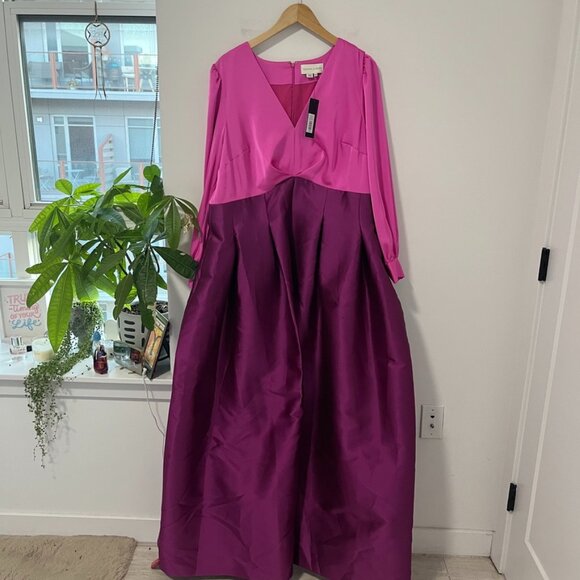 NEW Sachin & Babi Zoe Satin Pink & Purple Colorblocked Gown Size 16W - Picture 1 of 10